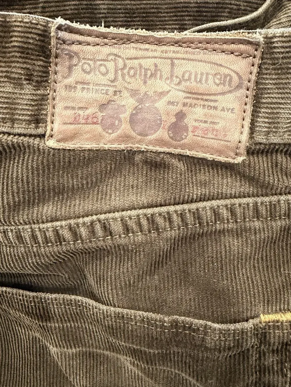Vintage Polo Ralph Lauren Corduroy Pants Mens 38x30 Brown Leather Patch